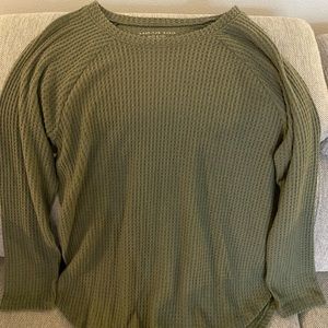 American Eagle Green Long Sleeve Waffle Top